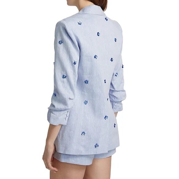 NEW Cinq a Sept Sizes 4, 6 Pearl Ditsy Kylie Linen-Cotton Single-Breasted Blazer - Picture 4 of 6